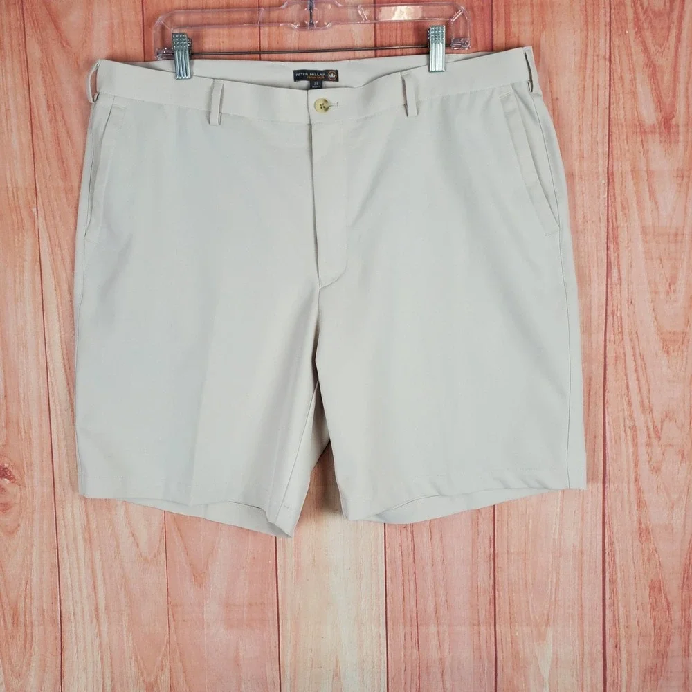 Peter Millar Crown Comfort Performance Shorts Sz 38 Tan Slash